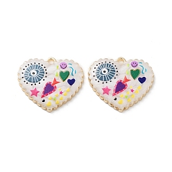 Разноцветный Стойки обшивки сплава эмали подвески, cmолой, сердце со сглазом и цветочным оберегом, без кадмия, без никеля и без свинца, золотые, красочный, 21x25x3.5 мм, отверстие : 1.6 мм