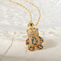 Разноцветный Милые латунные ожерелья с подвеской в виде медведя и микропаве из кубического циркония для женщин, золотые, красочный, 15.75 дюйм (40 см)