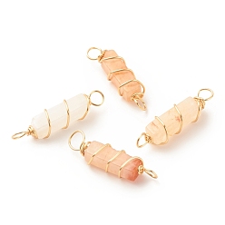Carnelian Natural Carnlian Connector Charms, with Golden Tone Copper Wire Wrapped, Cuboid, 22~23.5x6~7x5.5~6mm, Hole: 2.5~3.2mm