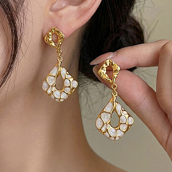 Rhombus 304 серьги-гвоздики из нержавеющей стали с эмалью, золотые, ромб, 51x23 мм