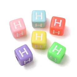 Couleur Mélangete Perles européennes opaques acrylique, Perles avec un grand trou   , cube avec la lettre h, couleur mixte, 10x9x9~9.5mm, Trou: 4mm, environ580 pcs / 500 g