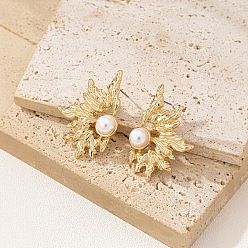 Золотой Серьги-гвоздики из сплава и искусственного жемчуга, самородки, золотые, 42x30 мм