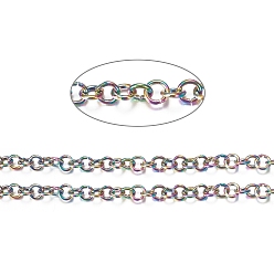 Rainbow Color Ионное покрытие (ip) 304 роликовая цепь из нержавеющей стали, отрыгивающая цепь, с катушкой, для изготовления ювелирных изделий, несварные, Радуга цветов, 3.5x0.7 мм, около 32.8 футов (10 м) / рулон