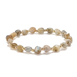 Лабрадорита Эластичный браслет с круглыми бусинами из натурального лабрадорита, украшения из драгоценных камней для женщин, внутренний диаметр: 2 дюйм (5.1 см)