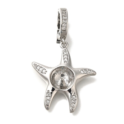 Платина Латунные микро-паве кубические цирконии европейские подвески-подвески, привязка поручительств, за половину пробурено бисера, без кадмия, без никеля и без свинца, прелести морская звезда, платина, 33x20x3 мм, отверстие : 5.5x4.5 мм