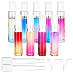 Платина Пустые переносные матовые стеклянные баллончики с распылителем, распылитель мелкого тумана, Лопаточная головка из оксида алюминия с пластиковым пылезащитным колпачком, воронкой и дозаторами для переноса, платина, 20x97 мм, емкость: 10 мл (0.34 жидких унций), 9 шт