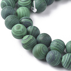 Malachite Synthetic Malachite Beads Strands, Frosted, Round, 10mm, Hole: 1mm, about 38pcs/strand, 14.57 inch(37cm)