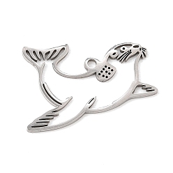 Stainless Steel Color 201 Stainless Steel Pendants, Sea Lion Charms, Cut-Out, Stainless Steel Color, 15.5x24x1mm, Hole: 1.4mm