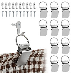 Stainless Steel Color 10 Sets Mini Stainless Steel Hook Hangers, with Screws, 10Pcs Iron Clips, D-shaped Clamp, Stainless Steel Color, 27.5x11x15.5mm