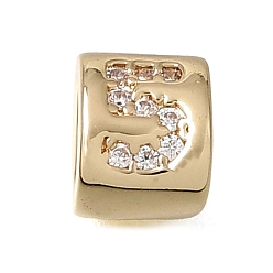 Real 14K Gold Plated Brass Micro Pave Clear Cubic Zirconia Beads, Oval with Number 5, Real 14K Gold Plated, 6.5x5.5x5.5mm, Hole: 3x4mm