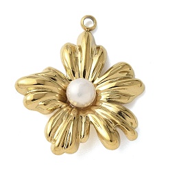 Настоящее золото 18K 304 подвески из нержавеющей стали, с натуральным пресноводным жемчугом, цветочный шарм, ионное покрытие (ip), реальный 18 k позолоченный, 28x23x6 мм, отверстие : 1.6 мм