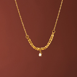 Настоящее золото 18K 304 Ожерелье из нержавеющей стали с овальным кулоном из прозрачного кубического циркония, комбинированная цепочка для женщин, реальный 18 k позолоченный, 17.72 дюйм (45 см)