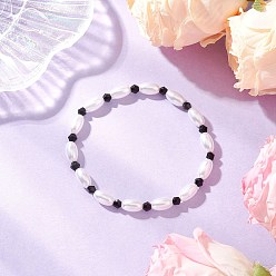 Белый Эластичные браслеты из АБС-пластика с имитацией жемчуга и бусинами, овальные, с имитацией австрийского хрусталя 5301 биконус, белые, внутренний диаметр: 2-3/8 дюйм (5.9 см)