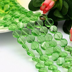 Светло-зеленый Граненые плоские круглые имитация австрийских кристаллов нити шарик, класс AAA, светло-зеленый, 10x5 мм, отверстие : 0.9~1 мм, около 40 шт / нитка, 15.7 дюйм