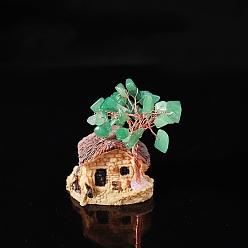 Зеленый Авантюрин Натуральные зеленые чипсы из авантюрина, елочные украшения, Основание дома из смолы с медной проволокой, энергетический камень по фен-шуй, подарок для домашнего офиса, украшение для рабочего стола, 40x60 мм