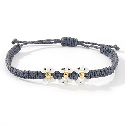 Серый Стеклянные бусины плетеные бусины beacelets, регулируемые женские браслеты из вощеного шнура, маргаритка, серые, внутренний диаметр: 11 дюйм (28 см)