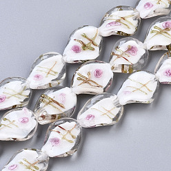 Белый Бусины ручной работы бусины золотого песка, твист, белые, 20~21x15~16x8~10 мм, отверстие : 1~1.4 мм