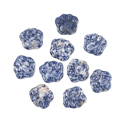 (306FM) Жонкиль матовый с лаймовой подкладкой Резные кабошоны из натуральной точечно-голубой яшмы, печать кошачьей лапы, 26.5~28x29.5~30.5x7.5~8.5 мм