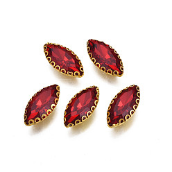 Crimson Sew on Rhinestone, Transparent Glass Rhinestones, with Iron Prong Settings, Faceted, Horse Eye, Crimson, 15.5x8x4.5mm, Hole: 0.9mm