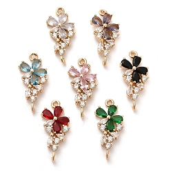 (52) Непрозрачная лаванда Подвески для стеклянных разъемов, звенья из латуни с прозрачным кубическим цирконием, без кадмия, без никеля и без свинца, золотой свет, разноцветные, 22.5~23.5x10.5x4 мм, отверстие : 1.4~1.5 мм