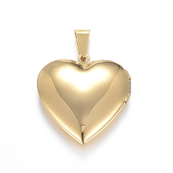 Real 18K Gold Plated 316 Stainless Steel Locket Pendants, Heart, Real 18k Gold Plated, 29x29x7mm, Hole: 9x5mm, Inner: 21x20mm