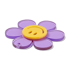 Lilac Transparent Acrylic Big Pendants, Sunflower with Smiling Face Charm, Lilac, 55x50.5x6mm, Hole: 2.5mm