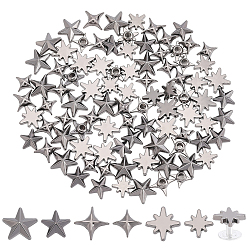 Bronce de cañón 96 juegos 6 estilos remaches de aleación, suministros para hacer bolsos diy, estrella, gunmetal, 10~12 mm, 16 conjuntos / estilo