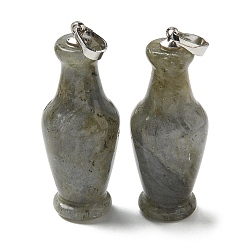 Лабрадорита Натуральный лабрадорит 3d подвески, подвески в форме вазы с застежками-кнопками из латуни платинового оттенка, 43x16 мм, отверстие : 6x4 мм