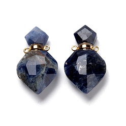 Содалитовое Кулоны для духов из натурального содалита, с фурнитурой позолоченной латунной, граненые, ромб, 27 мм, отверстие : 1.4 мм