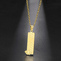 Golden 304 Stainless Steel Rectangle with Bee Pendant Necklaces, Golden, 17.72 inch(45cm)