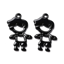 Черный Кулон из сплава, окрашенный распылением, выдолбленный мальчик, чёрные, 22x13x1.5 мм, отверстие : 1 мм