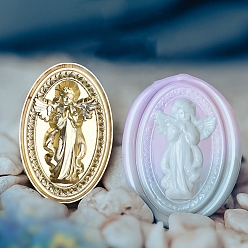 Angel & Fairy Золотая восковая печать, латунная головка штампа, для приглашений, конверты, подарочная упаковка, ангел и фея, 35x23 мм