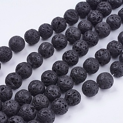 Lava Rock Natural Lava Rock Bead Strands, Round, 14mm, Hole: 1mm, about 27pcs/strand, 14.9 inch