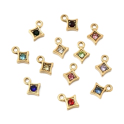 Золотой 12 шт. 304 подвески из нержавеющей стали с микропаве из кубического циркония, двенадцать драгоценных камней, являющихся оберегами зодиакального круга., ромб прелести, золотые, 7.5x5.5x1.5 мм, отверстие : 1 мм