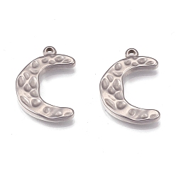 Stainless Steel Color Tarnish Resistant 304 Stainless Steel Pendants, Moon, Crescent, Textured, Stainless Steel Color, 22x15x2.5mm, Hole: 2mm