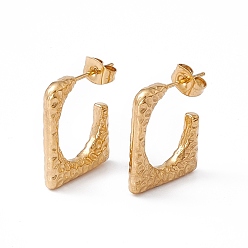 Golden Ion Plating(IP) 304 Stainless Steel Rectangle Stud Earrings, Half Hoop Earrings for Women, Golden, 20.5x16.5x3mm, Pin: 0.7mm