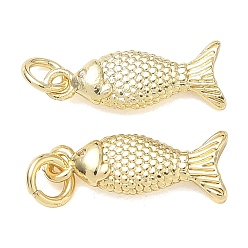 Plaqué 18K Or Véritable Accumuler pendentifs en laiton placage, charmes de poissons, avec anneau de saut, sans cadmium et sans plomb, plaqué longue durée, réel 18 k plaqué or, 18x7.5x3mm, Trou: 3.5mm