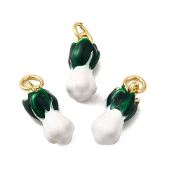 Зеленый Латунь эмаль подвески, с целью перехода в кольце, долговечный, без кадмия и без свинца, стойки покрытие, реальный 18 k позолоченный, Китайская капуста, зелёные, 15.5x7x6 мм, отверстие : 3.5 мм