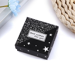 Черный Картонная коробка для украшений из бумаги, подарочная упаковка, Для кольца, серьга, Ожерелье, с губкой внутри, квадратный, чёрные, 7.5x7.5x3 см