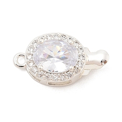 Серебро Латунные застежки из прозрачного кубического циркония с микропаве, со стеклом, овальные, серебряные, 18x9x7 мм, отверстие : 1.2 мм