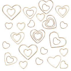 Real 24K Gold Plated 60Pcs 6 Style Brass Linking Rings, Long-Lasting Plated, Heart, Real 24K Gold Plated, 6x7.5x1mm, Inner Diameter: 6mm, 10pcs/style, 60pcs/box