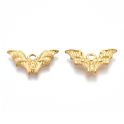 Настоящее золото 18K Ионное покрытие (IP) тема Хэллоуина 201 подвески из нержавеющей стали, очарование летучей мыши, реальный 18 k позолоченный, 10.5x20x2 мм, отверстие : 1.8 мм