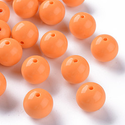 Orange Opaque Acrylic Beads, Round, Orange, 20x19mm, Hole: 3mm, about 111pcs/500g