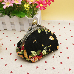 Черный Трапециевидная холщовая кукольная сумочка, с железным каркасом для сумочки цвета античной бронзы и блестящей пудрой, принадлежности для американских кукол, цветочным узором, чёрные, 120x90x90 мм