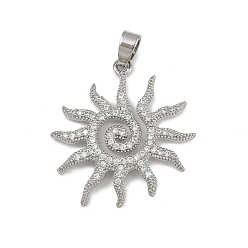 Платина Латунные микро проложить кубического циркония подвески, солнце, платина, 31x28x3 мм, отверстие : 5x3 мм