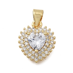 Настоящее золото 18K Латунные микро проложить кубического циркония подвески, сердце прелести, без кадмия и без свинца, стойки покрытие, долговечный, реальный 18 k позолоченный, 14.5x12.5x5 мм, отверстие : 3.5x4 мм