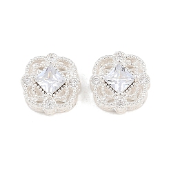 Серебро Стойки обшивки латунь микро проложить кубического циркония бусы, со стеклом, долговечный, без свинца и без кадмия, ромб, серебряные, 11x11x6 мм, отверстие : 1.8 мм