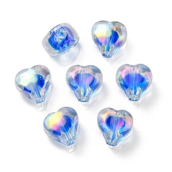 Royal Blue UV Plating Rainbow Iridescent Acrylic Beads, Two Tone Bead in Bead, Heart, Royal Blue, 11x11.5x8mm, Hole: 3mm