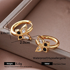 Butterfly 304 Stainless Steel Pave Cubic Zirconia Hoop Earrings for Women, Golden, Butterfly, 20x20mm