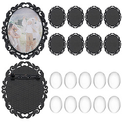 Черный Наборы для изготовления брошей своими руками, включая оправы для кабошонов из цинкового сплава, Кабошоны из стекла, чёрные, лоток : 39.5x30 мм, 51x40 мм, 10 шт